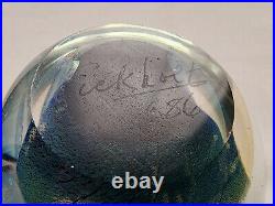 Signed 1986 Robert Eickholt Iridescent Blue/green 3.5 Art Glass Paperweight Exc