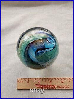 Signed 1986 Robert Eickholt Iridescent Blue/green 3.5 Art Glass Paperweight Exc