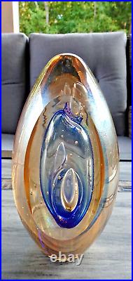 Signed 1991 Robert Eickholt Art Glass Faceted Iridescent Sommerso Paperweight 5