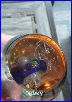 Signed 1991 Robert Eickholt Art Glass Faceted Iridescent Sommerso Paperweight 5