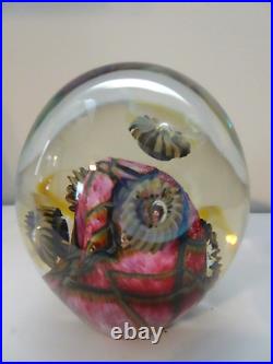 Signed 2001 Robert Eickholt ANEMONES with Pink Coral Art Glass Paperweight