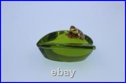 Signed Baccarat Green Glass Golden Frog Paperweight Unique Design Art Nouveau