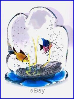 Signed By Artist Murano Aquarium Fish Art Glass Paperweight/sculpture Color A++