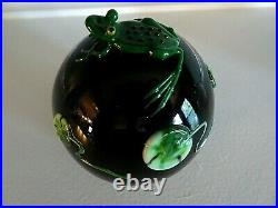 Signed CORREIA Studio Art Glass Paperweight 1986 Black Green FROG TADPOLE