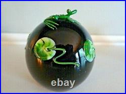 Signed CORREIA Studio Art Glass Paperweight 1986 Black Green FROG TADPOLE