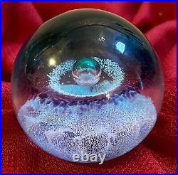 Signed Cathness Scotland Vintage Art Glass Paperweight SATURN Space Numbered