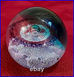 Signed Cathness Scotland Vintage Art Glass Paperweight SATURN Space Numbered