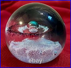 Signed Cathness Scotland Vintage Art Glass Paperweight SATURN Space Numbered