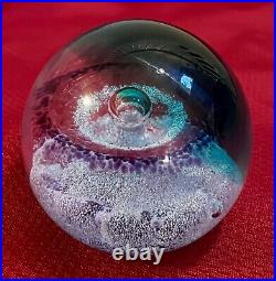 Signed Cathness Scotland Vintage Art Glass Paperweight SATURN Space Numbered