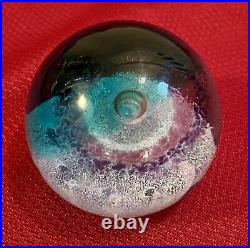 Signed Cathness Scotland Vintage Art Glass Paperweight SATURN Space Numbered