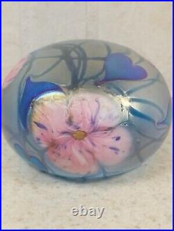 Signed Charles Lotton 1979 Art Glass Multi-flora 3 Paperweight 62/100 Florals