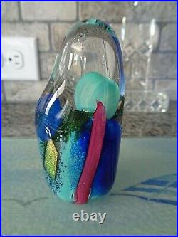 Signed Collette FORTIN Studio Art Glass Underwater Coral Reef Scene Paperweight