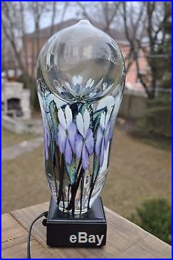 Signed Daniel Lotton Multi-Flora Art Glass Sculpture Paperweight Boudoir Lamp