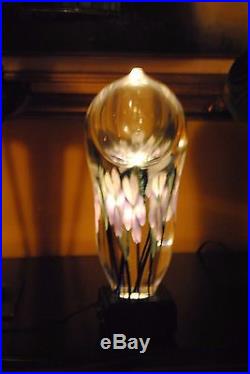 Signed Daniel Lotton Multi-Flora Art Glass Sculpture Paperweight Boudoir Lamp