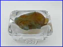 Signed Daum France Art Glass Paperweight Art Deco Fish 5.25 Across