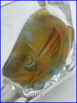 Signed Daum France Art Glass Paperweight Art Deco Fish 5.25 Across