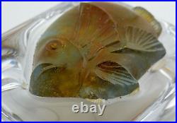 Signed Daum France Art Glass Paperweight Art Deco Fish 5.25 Across