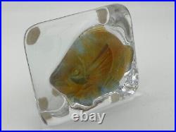 Signed Daum France Art Glass Paperweight Art Deco Fish 5.25 Across