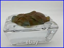 Signed Daum France Art Glass Paperweight Art Deco Fish 5.25 Across