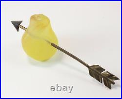 Signed Daum Yellow Pate de Verre Glass Pear Arrow Paperweight Figurine