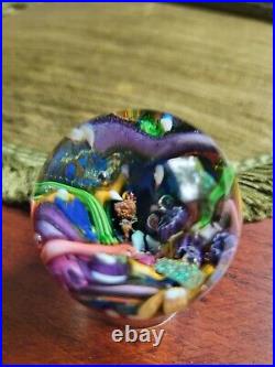 Signed Doug Sweet Dichroic Millefiori Studio Art Glass 1.55 Marble Paperweight