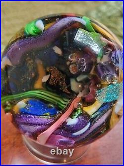 Signed Doug Sweet Dichroic Millefiori Studio Art Glass 1.55 Marble Paperweight