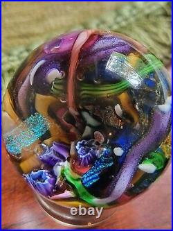 Signed Doug Sweet Dichroic Millefiori Studio Art Glass 1.55 Marble Paperweight