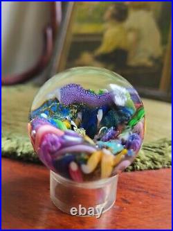 Signed Doug Sweet Dichroic Millefiori Studio Art Glass 1.55 Marble Paperweight