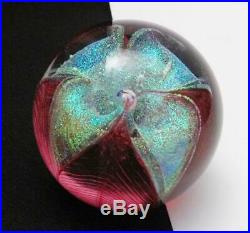 Signed Glass Eye Studio Dichroic Flower Paperweight American Art Ges 97 Retired
