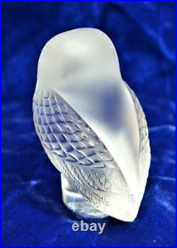 Signed LALIQUE Art Frosted Crystal Owl Shape Paperweight Figurine Original Lable
