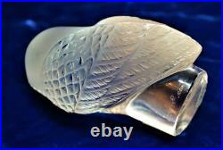 Signed LALIQUE Art Frosted Crystal Owl Shape Paperweight Figurine Original Lable