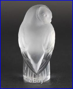 Signed Lalique Crystal Art Glass Owl Paperweight Wax Seal Bird Figurine III NR