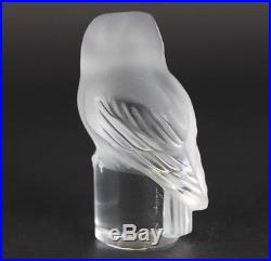 Signed Lalique Crystal Art Glass Owl Paperweight Wax Seal Bird Figurine III NR