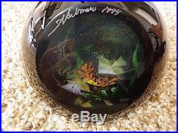 Signed Large STUART ABELMAN Fish Grotto PAPERWEIGHT with Sliced Viewing Field