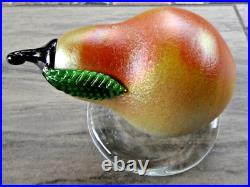 Signed Lundberg Studios Art Glass Iridescent Tilt Pear on Base Paperweight 1993