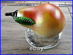 Signed Lundberg Studios Art Glass Iridescent Tilt Pear on Base Paperweight 1993