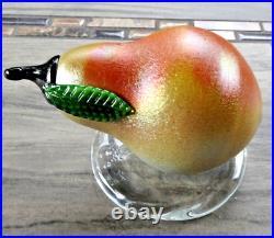 Signed Lundberg Studios Art Glass Iridescent Tilt Pear on Base Paperweight 1993