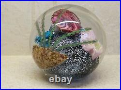 Signed M. E. 91 MARK ECKSTRAND ART GLASS PAPERWEIGHT Coral Reef Sea Life 3 1/2