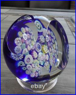 Signed Pairpoint Art Glass Assorted Heart Millefiori Faceted Paperweight