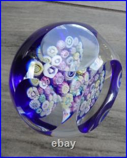 Signed Pairpoint Art Glass Assorted Heart Millefiori Faceted Paperweight