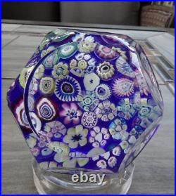 Signed Pairpoint Glass Clichy Rose Style Assorted Millefiori Faceted Paperweight