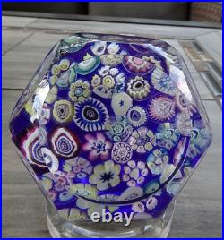 Signed Pairpoint Glass Clichy Rose Style Assorted Millefiori Faceted Paperweight