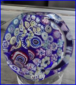 Signed Pairpoint Glass Clichy Rose Style Assorted Millefiori Faceted Paperweight