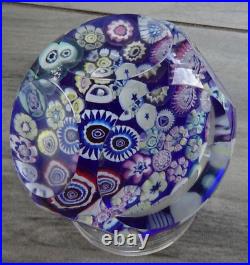 Signed Pairpoint Glass Clichy Rose Style Assorted Millefiori Faceted Paperweight