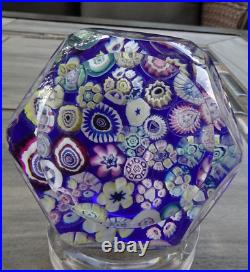 Signed Pairpoint Glass Clichy Rose Style Assorted Millefiori Faceted Paperweight