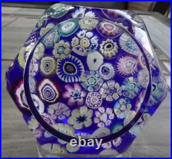 Signed Pairpoint Glass Clichy Rose Style Assorted Millefiori Faceted Paperweight