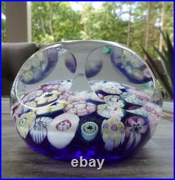 Signed Pairpoint Glass Clichy Rose Style Assorted Millefiori Faceted Paperweight