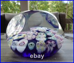 Signed Pairpoint Glass Clichy Rose Style Assorted Millefiori Faceted Paperweight