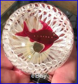 Signed Paul Ysart Studio Glass Paperweight Red Fish
