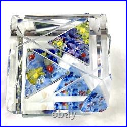 Signed Ray Lapsys Optic Crystal Dichroic Glass Cube Clear Color Triangles Etched